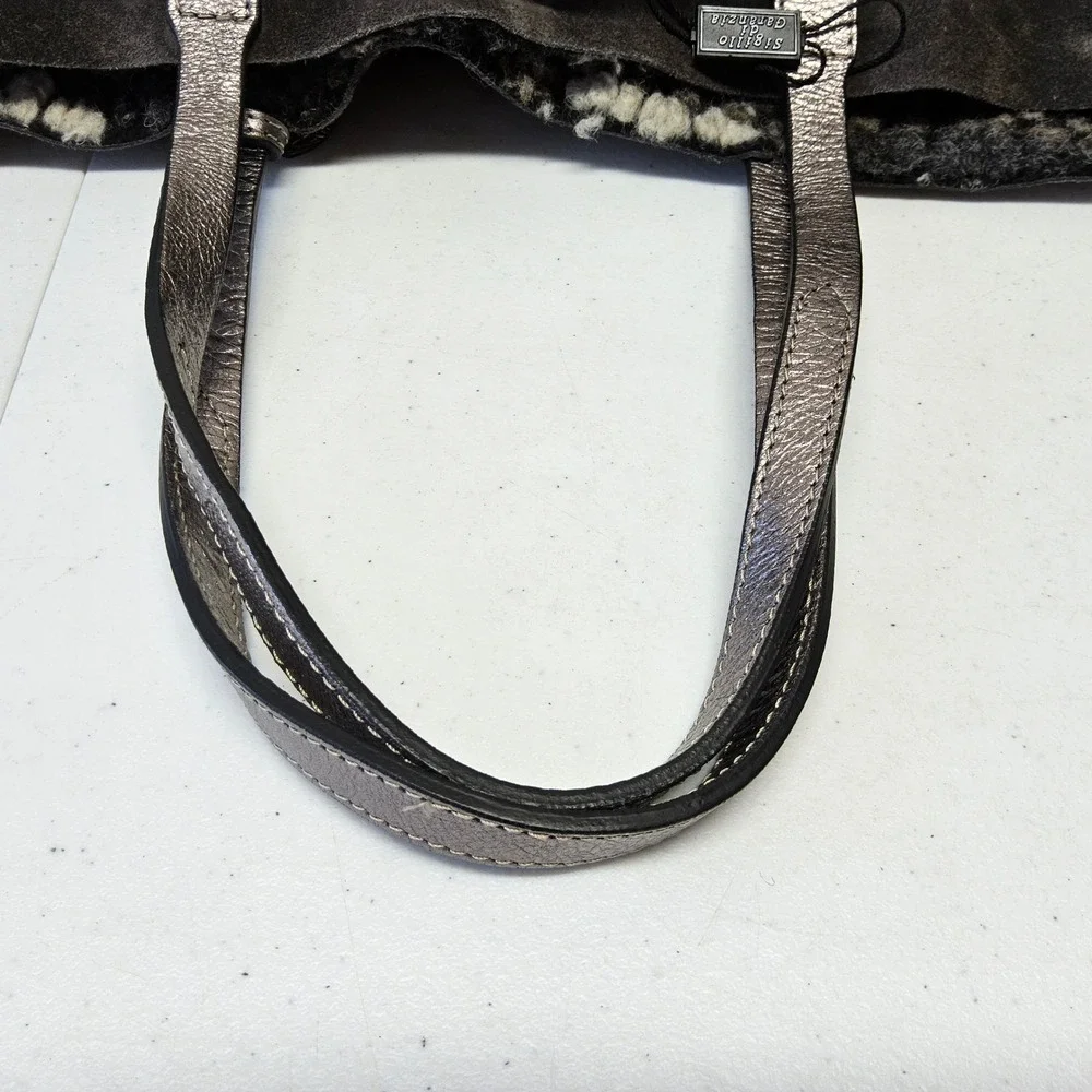Baldinini Trend‎ Tote Bag Womens Large Gray Suede Shearling Italy Metallic